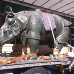 Rhinoceros bronze sculpture transportation